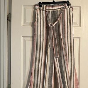 Linen side slit leg wide leg pants